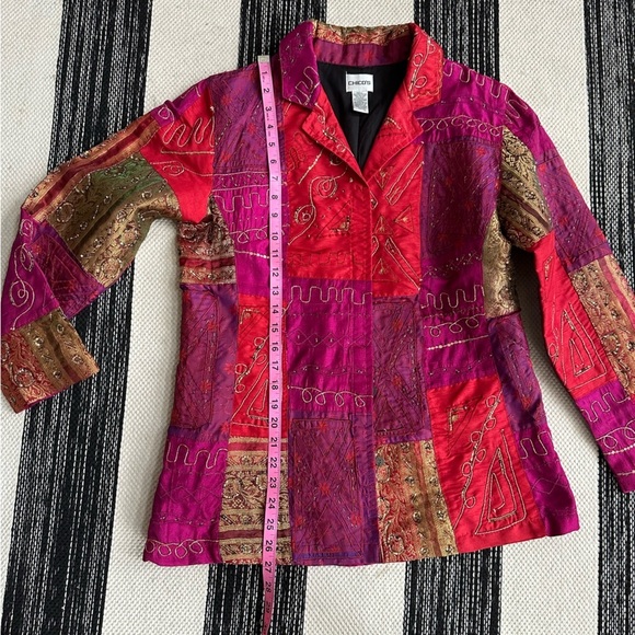 Vintage Chico's Patchwork Embroidered Beaded Embroidery Jacket Size: 1 - Picture 8 of 13